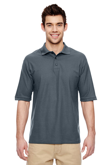 Jerzees 537MSR Mens Easy Care Moisture Wicking Short Sleeve Polo Shirt Charcoal Grey Front