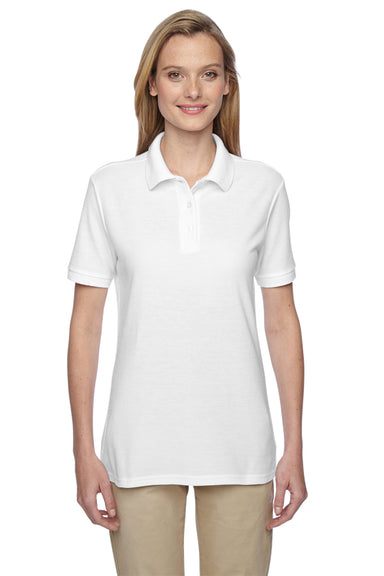 Jerzees 537WR Womens Easy Care Moisture Wicking Short Sleeve Polo Shirt White Front