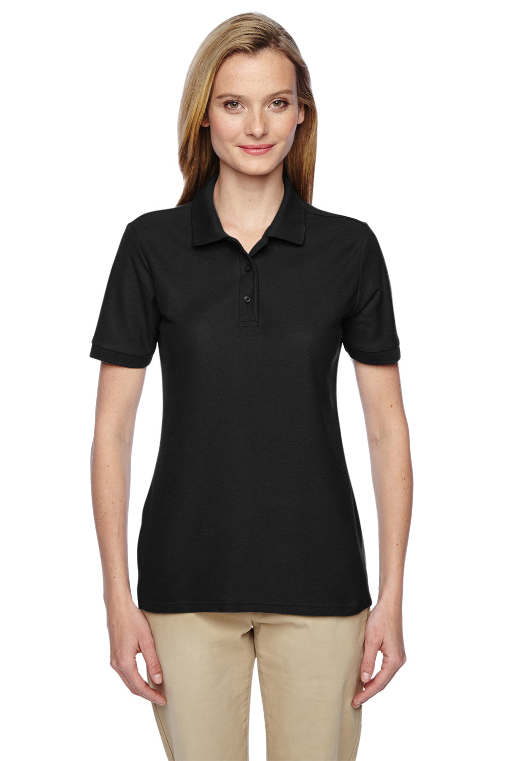 Jerzees 537WR Womens Easy Care Moisture Wicking Short Sleeve Polo Shirt Black Front