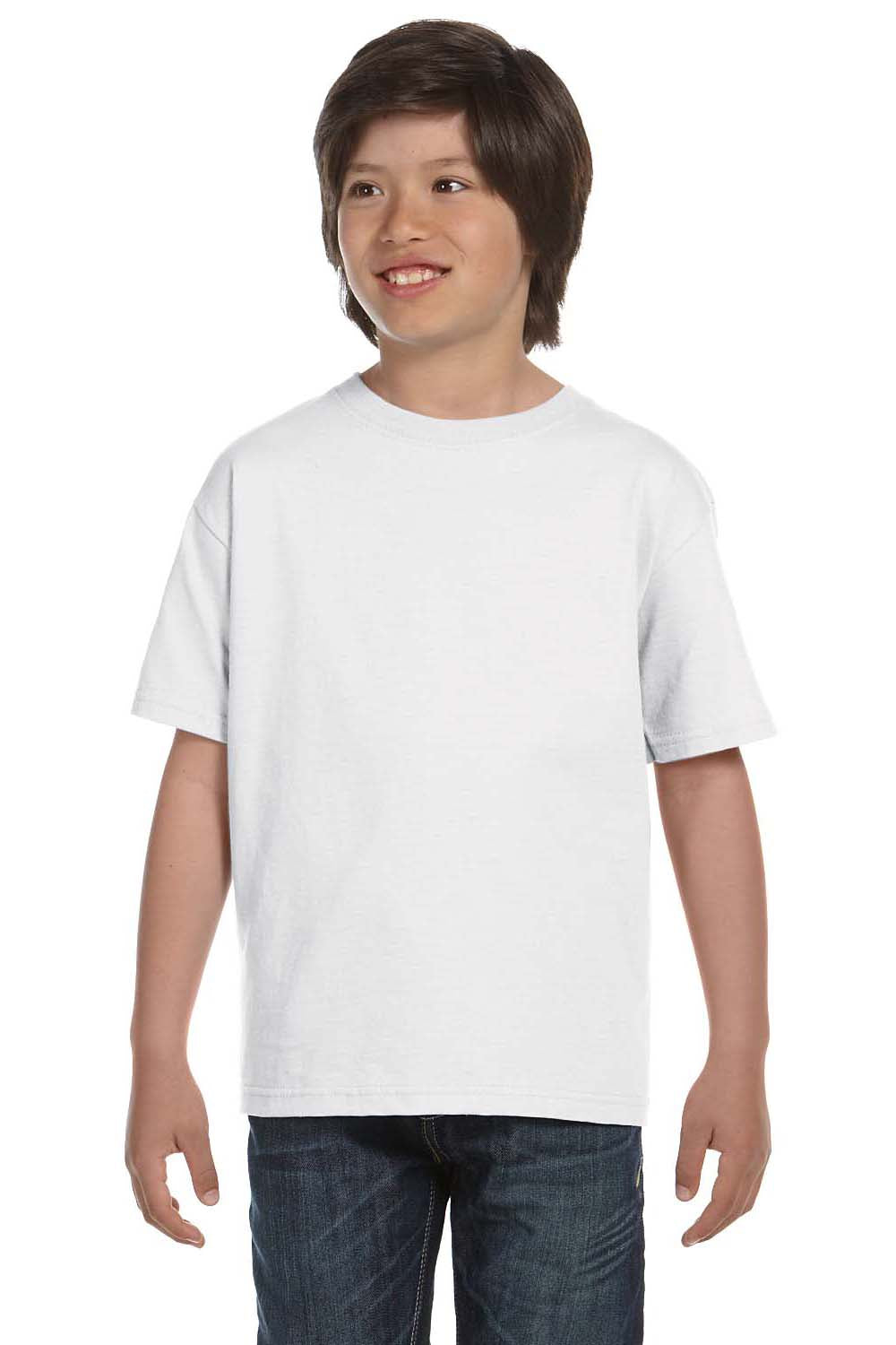 Hanes 5380 Youth Beefy-T Short Sleeve Crewneck T-Shirt White Front