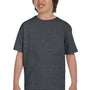 Hanes Youth Beefy-T Short Sleeve Crewneck T-Shirt - Heather Charcoal Grey - Closeout