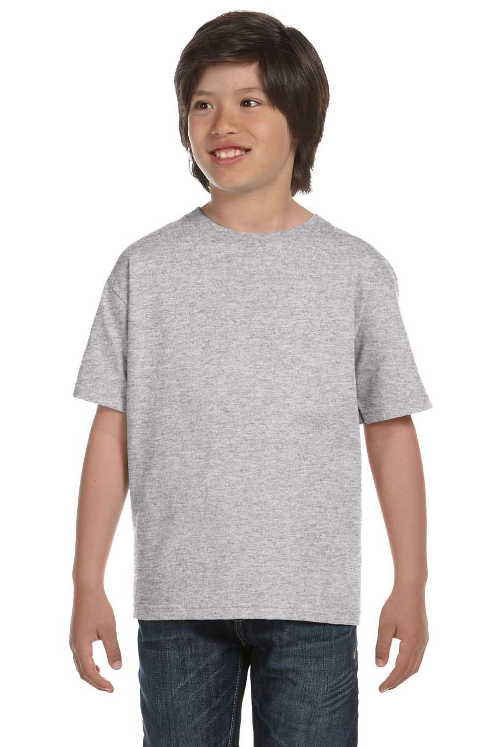 Hanes 5380 Youth Beefy-T Short Sleeve Crewneck T-Shirt Light Steel Grey Front