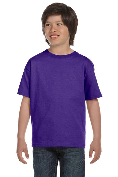 Hanes 5380 Youth Beefy-T Short Sleeve Crewneck T-Shirt Purple Front