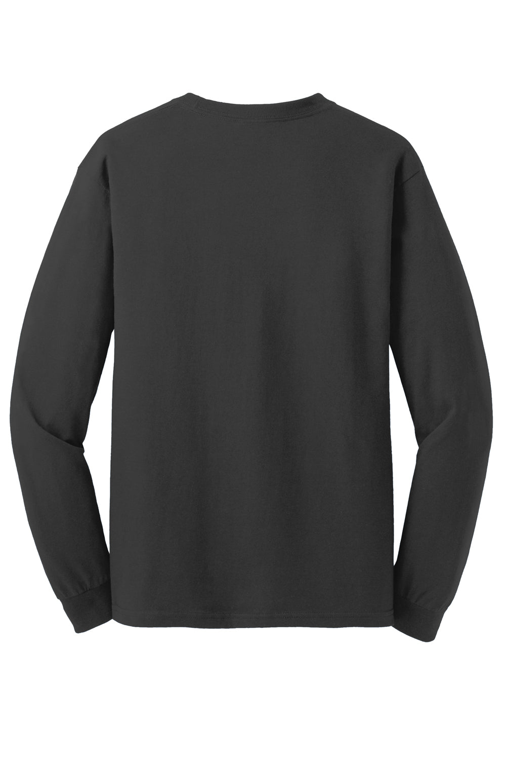 Gildan Mens Long Sleeve Crewneck T-Shirt Charcoal Grey Flat Back