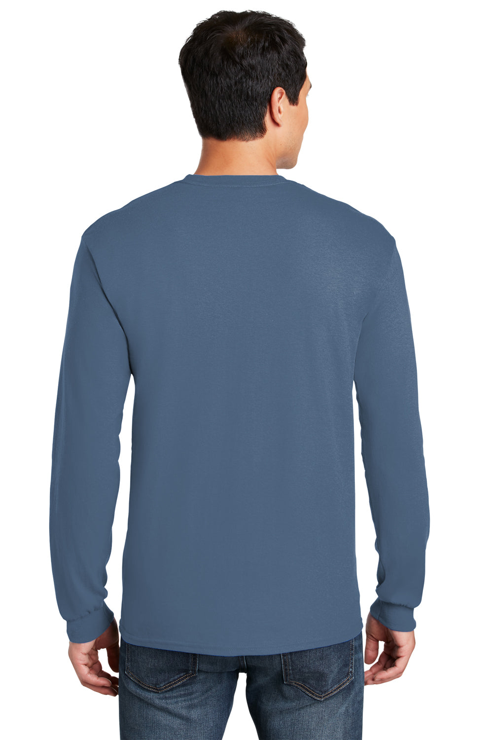 Gildan Mens Long Sleeve Crewneck T-Shirt Indigo Blue Back