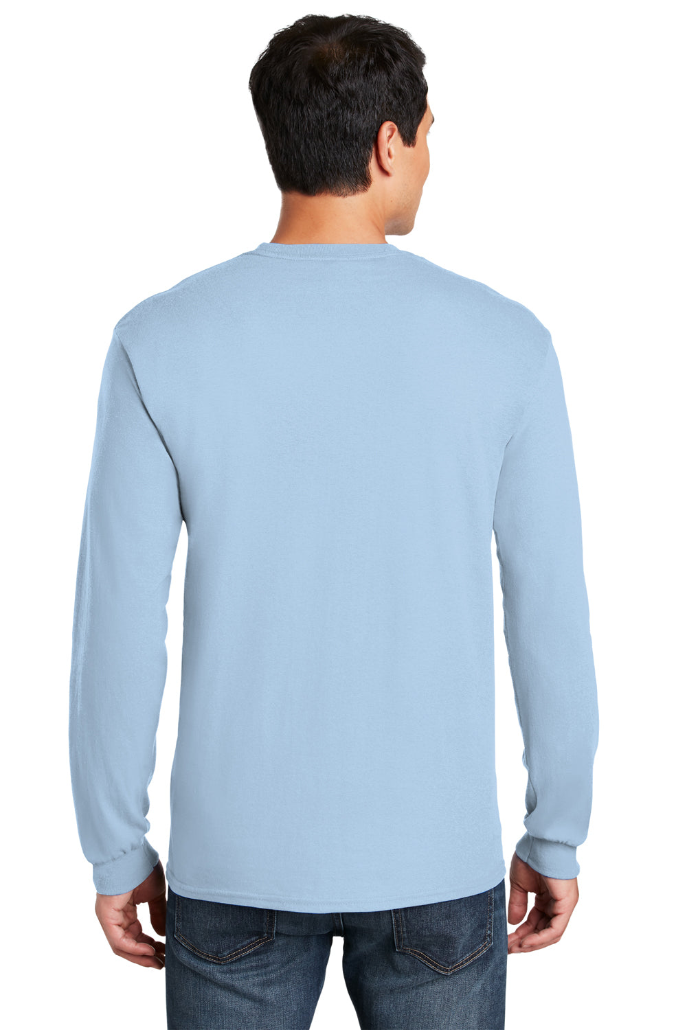 Gildan Mens Long Sleeve Crewneck T-Shirt Light Blue Back