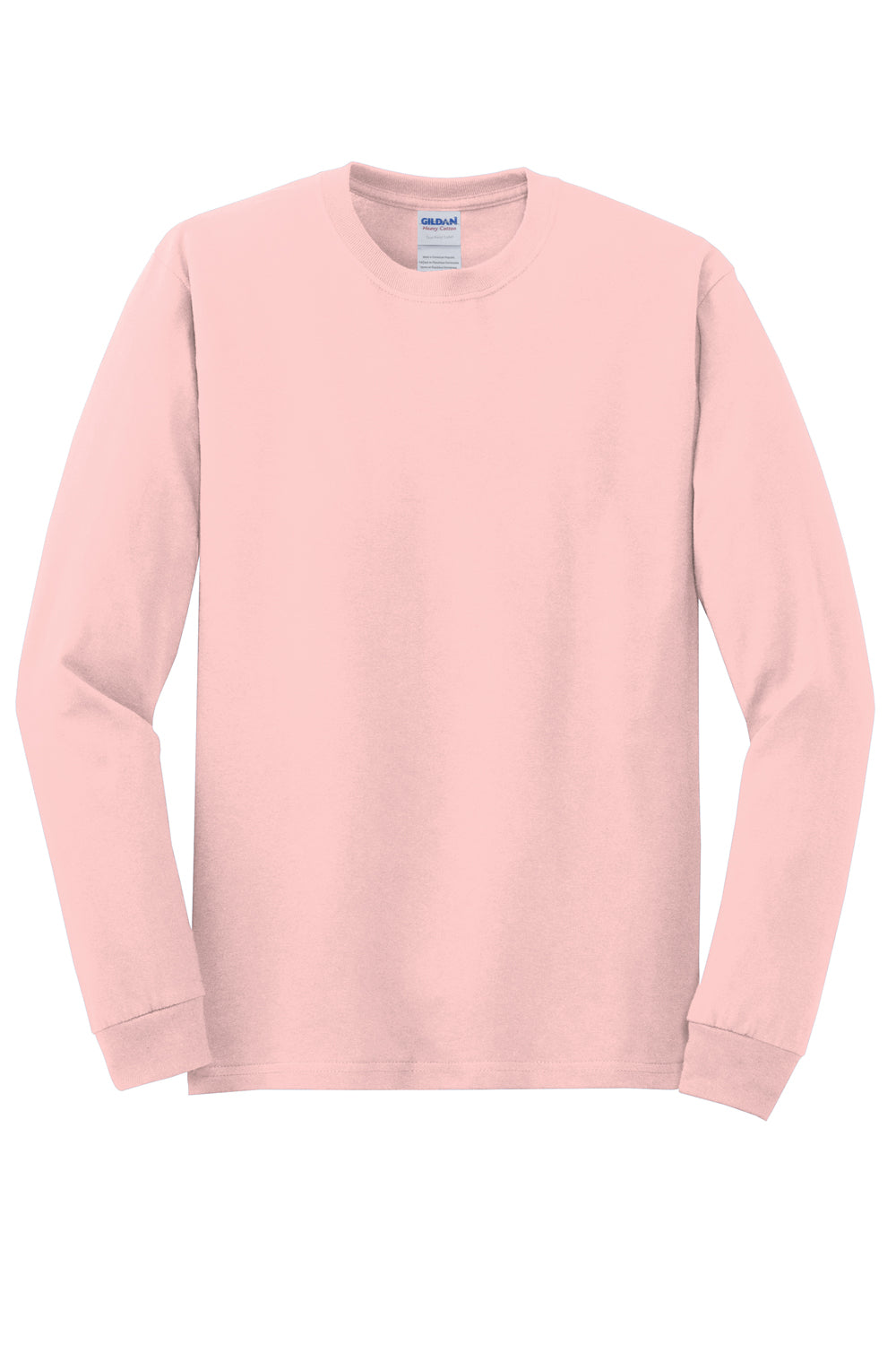 Gildan Mens Long Sleeve Crewneck T-Shirt Light Pink Flat Front