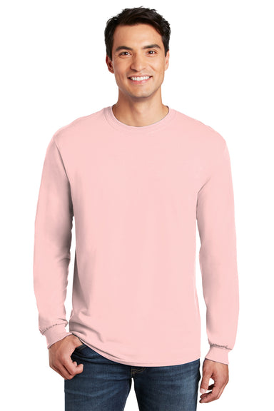 Gildan Mens Long Sleeve Crewneck T-Shirt Light Pink Front
