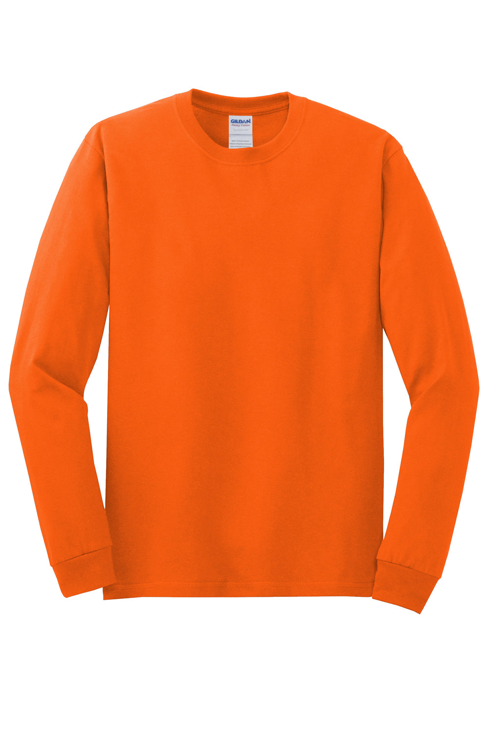 Gildan Mens Long Sleeve Crewneck T-Shirt Orange Flat Front