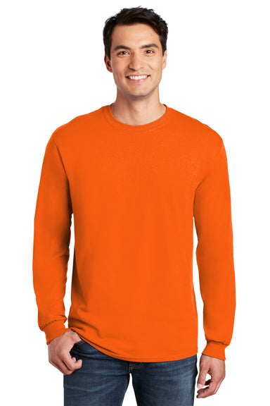 Gildan Mens Long Sleeve Crewneck T-Shirt Orange Front
