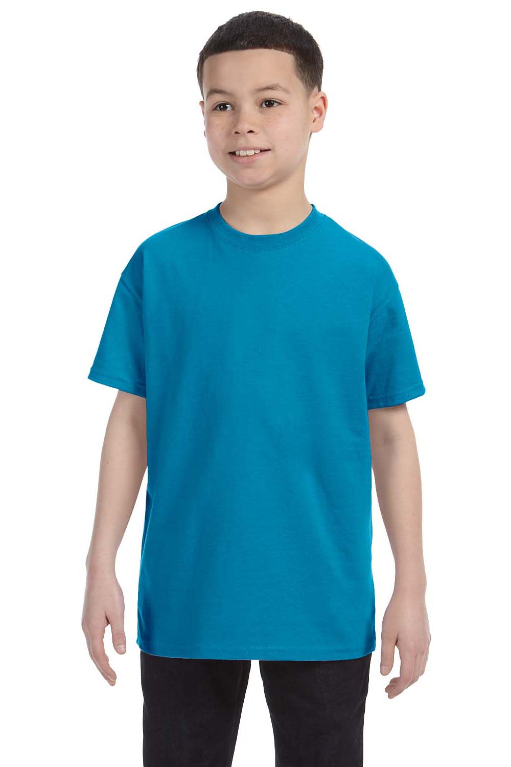 Hanes 54500 Youth ComfortSoft Short Sleeve Crewneck T-Shirt Teal Blue Front