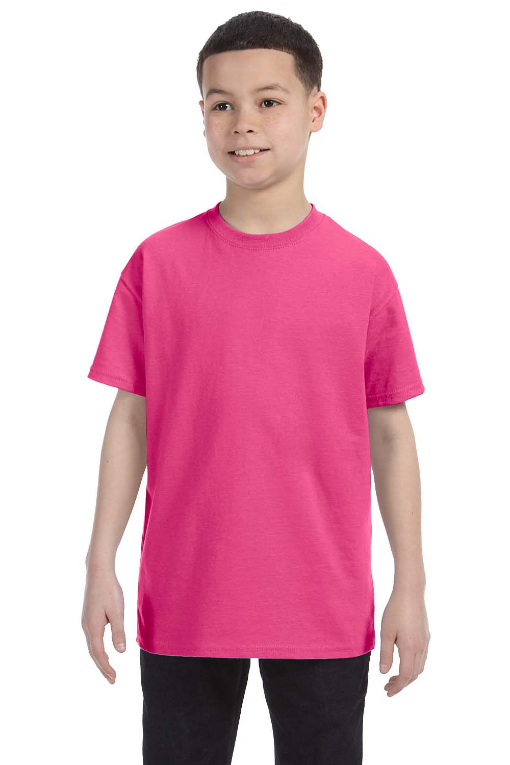 Hanes 54500 Youth ComfortSoft Short Sleeve Crewneck T-Shirt Wow Pink Front