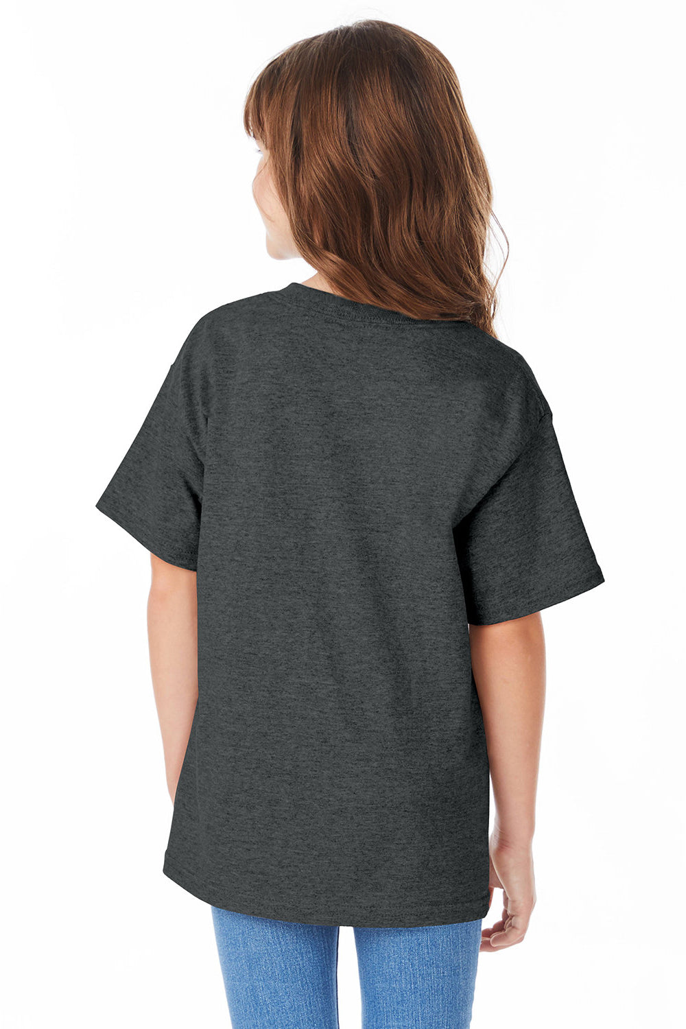 Hanes 5480 Youth ComfortSoft Short Sleeve Crewneck T-Shirt Heather Charcoal Grey Back