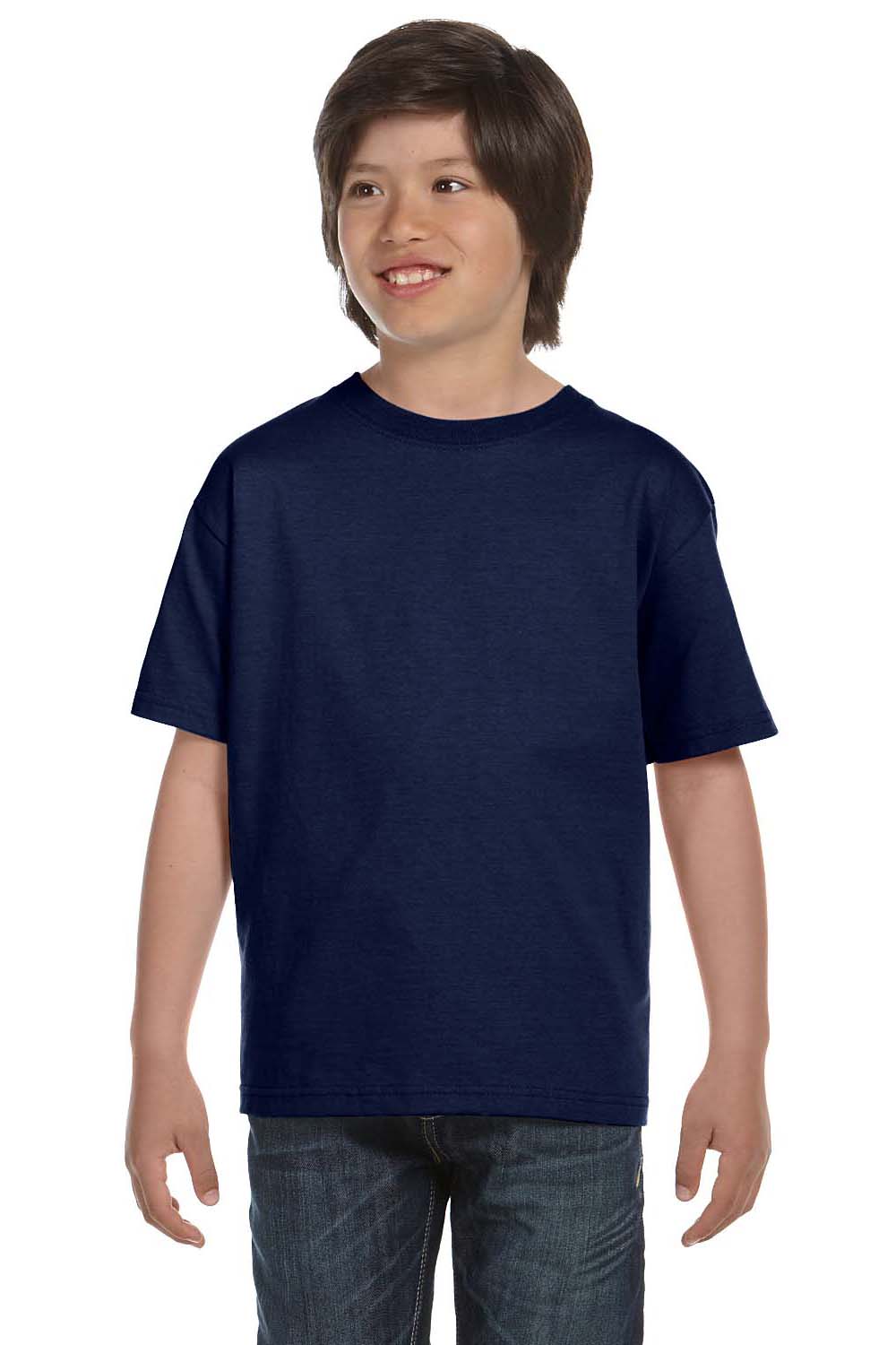 Hanes 5480 Youth ComfortSoft Short Sleeve Crewneck T-Shirt Navy Blue Front