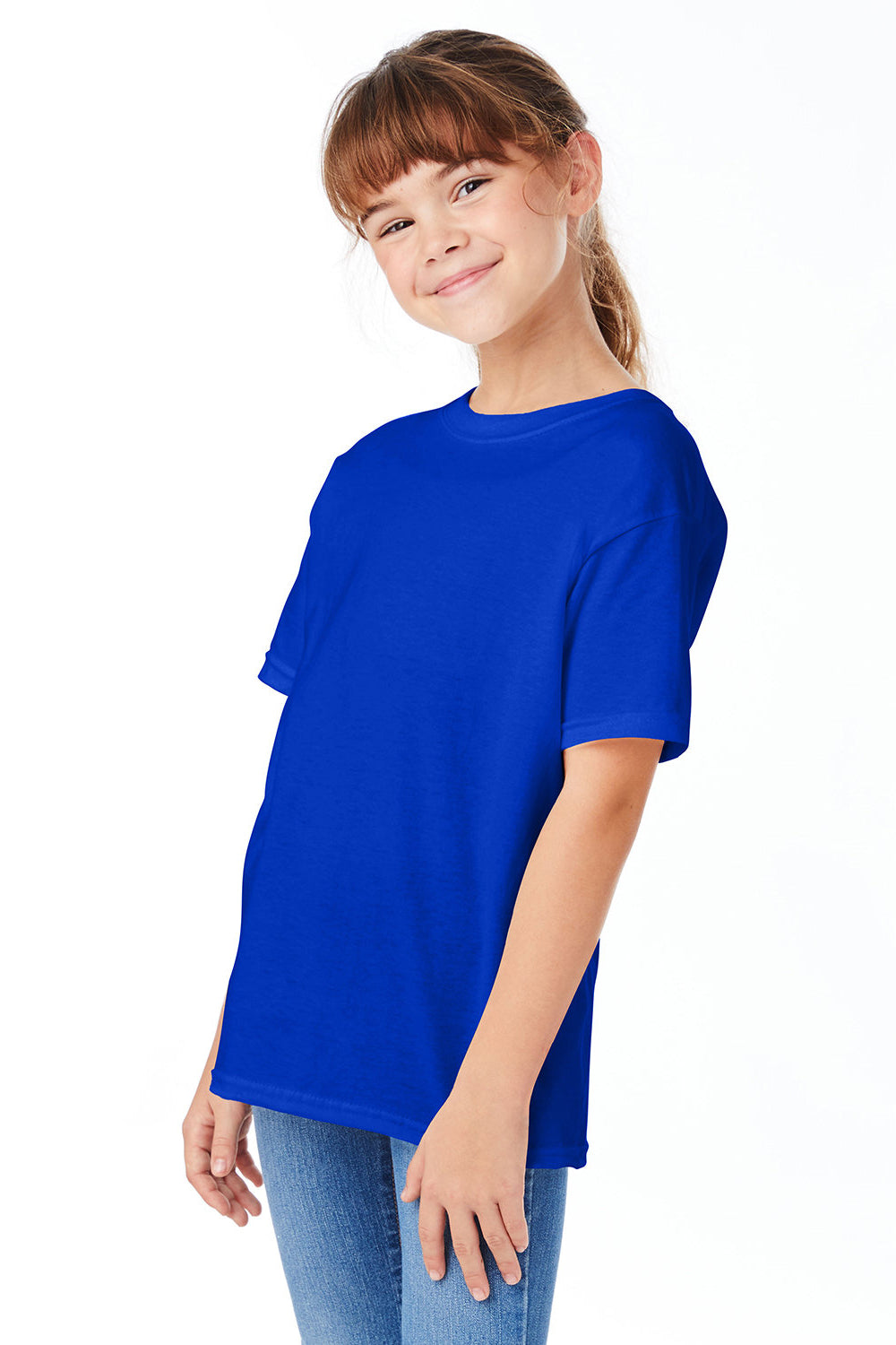 Hanes 5480 Youth ComfortSoft Short Sleeve Crewneck T-Shirt Athletic Royal Blue 3Q