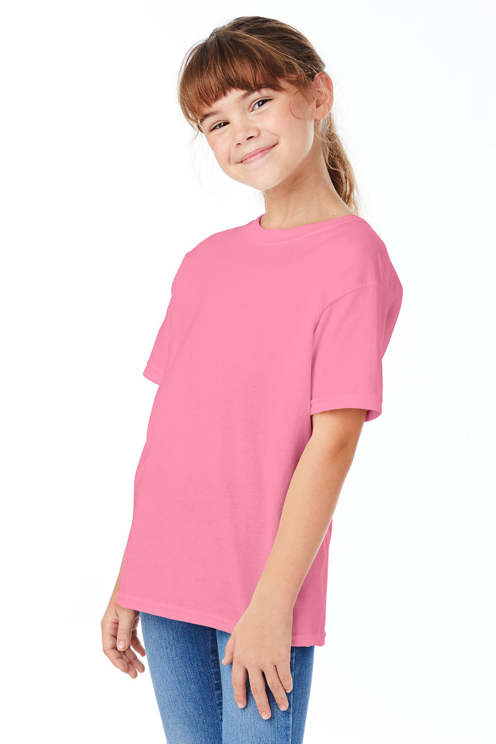 Hanes 5480 Youth ComfortSoft Short Sleeve Crewneck T-Shirt Safety Pink 3Q