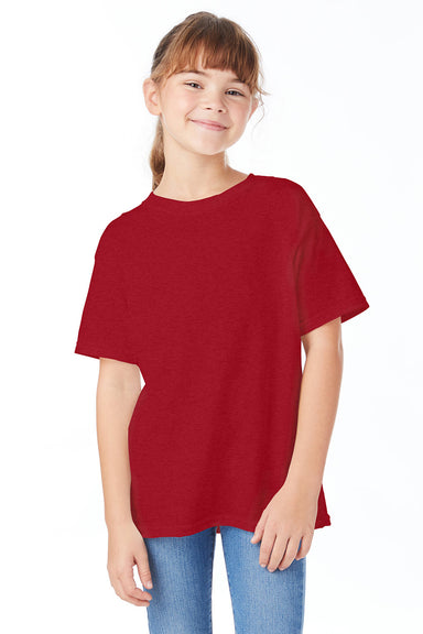 Hanes 5480 Youth ComfortSoft Short Sleeve Crewneck T-Shirt Heather Pepper Red Front