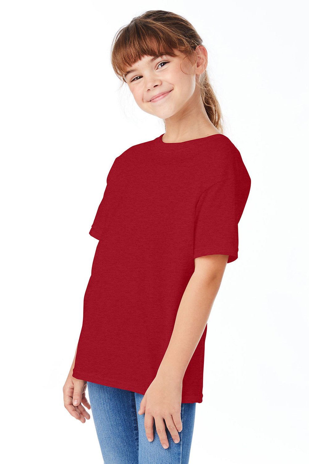 Hanes 5480 Youth ComfortSoft Short Sleeve Crewneck T-Shirt Heather Pepper Red 3Q