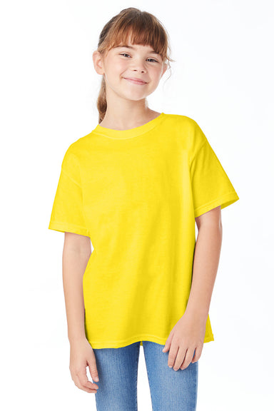 Hanes 5480 Youth ComfortSoft Short Sleeve Crewneck T-Shirt Athletic Yellow Front