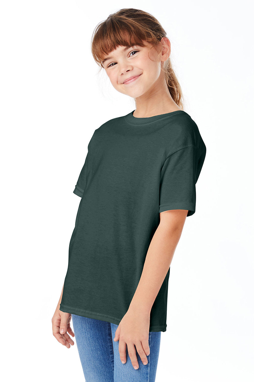 Hanes 5480 Youth ComfortSoft Short Sleeve Crewneck T-Shirt Athletic Dark Green 3Q