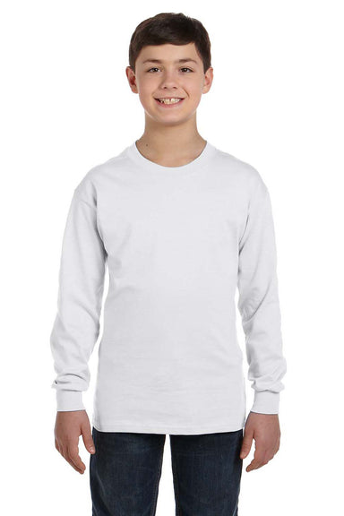 Hanes 5546 Youth ComfortSoft Long Sleeve Crewneck T-Shirt White Front