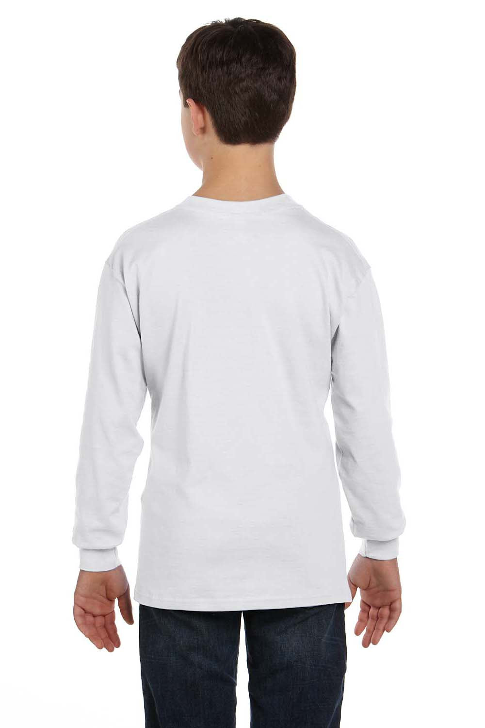 Hanes 5546 Youth ComfortSoft Long Sleeve Crewneck T-Shirt White Back