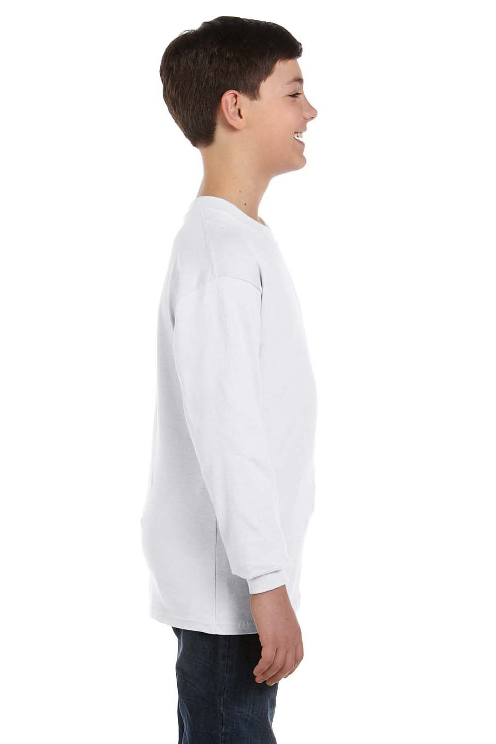 Hanes 5546 Youth ComfortSoft Long Sleeve Crewneck T-Shirt White Side