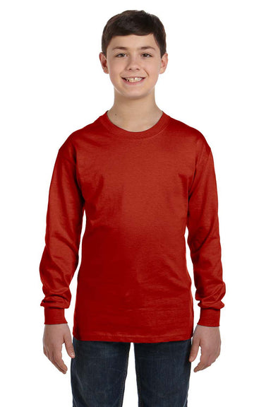 Hanes 5546 Youth ComfortSoft Long Sleeve Crewneck T-Shirt Red Front