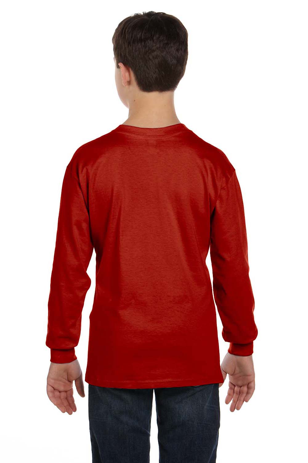 Hanes 5546 Youth ComfortSoft Long Sleeve Crewneck T-Shirt Red Back