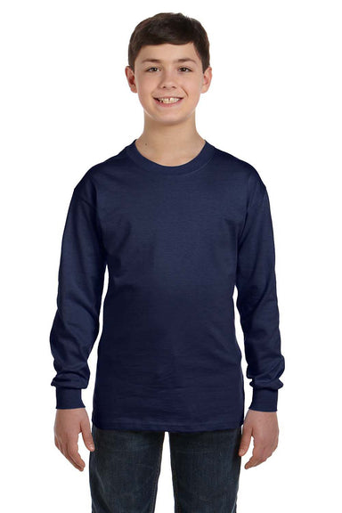 Hanes 5546 Youth ComfortSoft Long Sleeve Crewneck T-Shirt Navy Blue Front