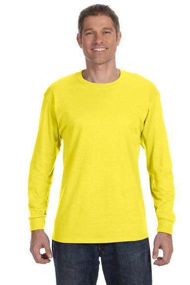 Hanes 5586 Mens ComfortSoft Long Sleeve Crewneck T-Shirt Yellow Front