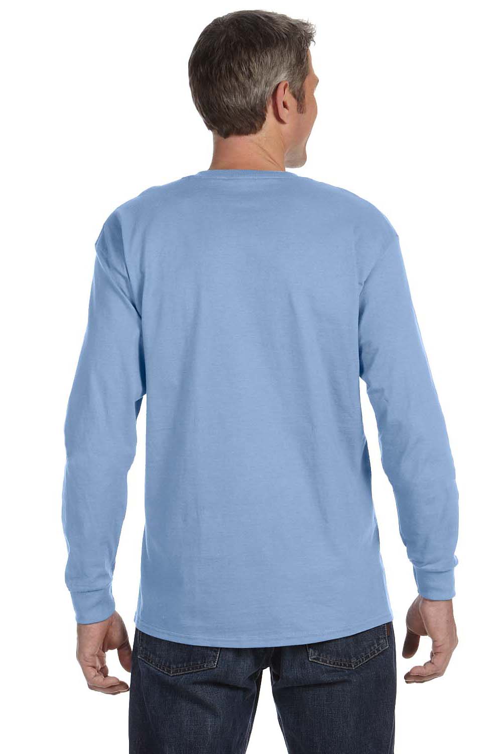 Hanes 5586 Mens ComfortSoft Long Sleeve Crewneck T-Shirt Light Blue Back