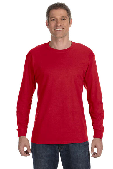 Hanes 5586 Mens ComfortSoft Long Sleeve Crewneck T-Shirt Red Front