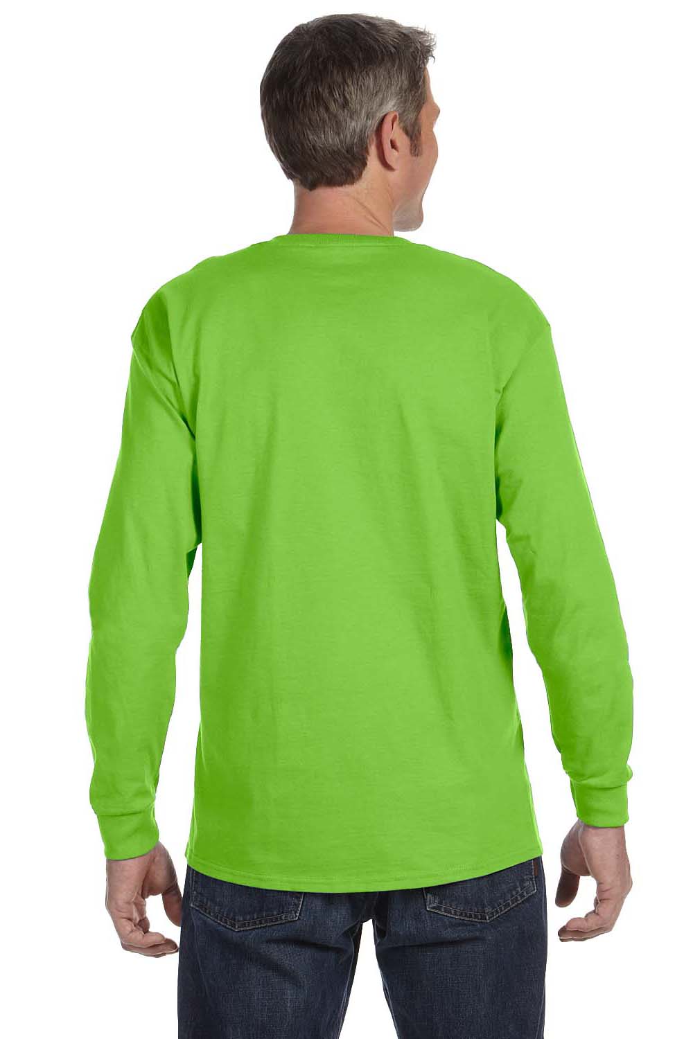 Hanes 5586 Mens ComfortSoft Long Sleeve Crewneck T-Shirt Lime Green Back