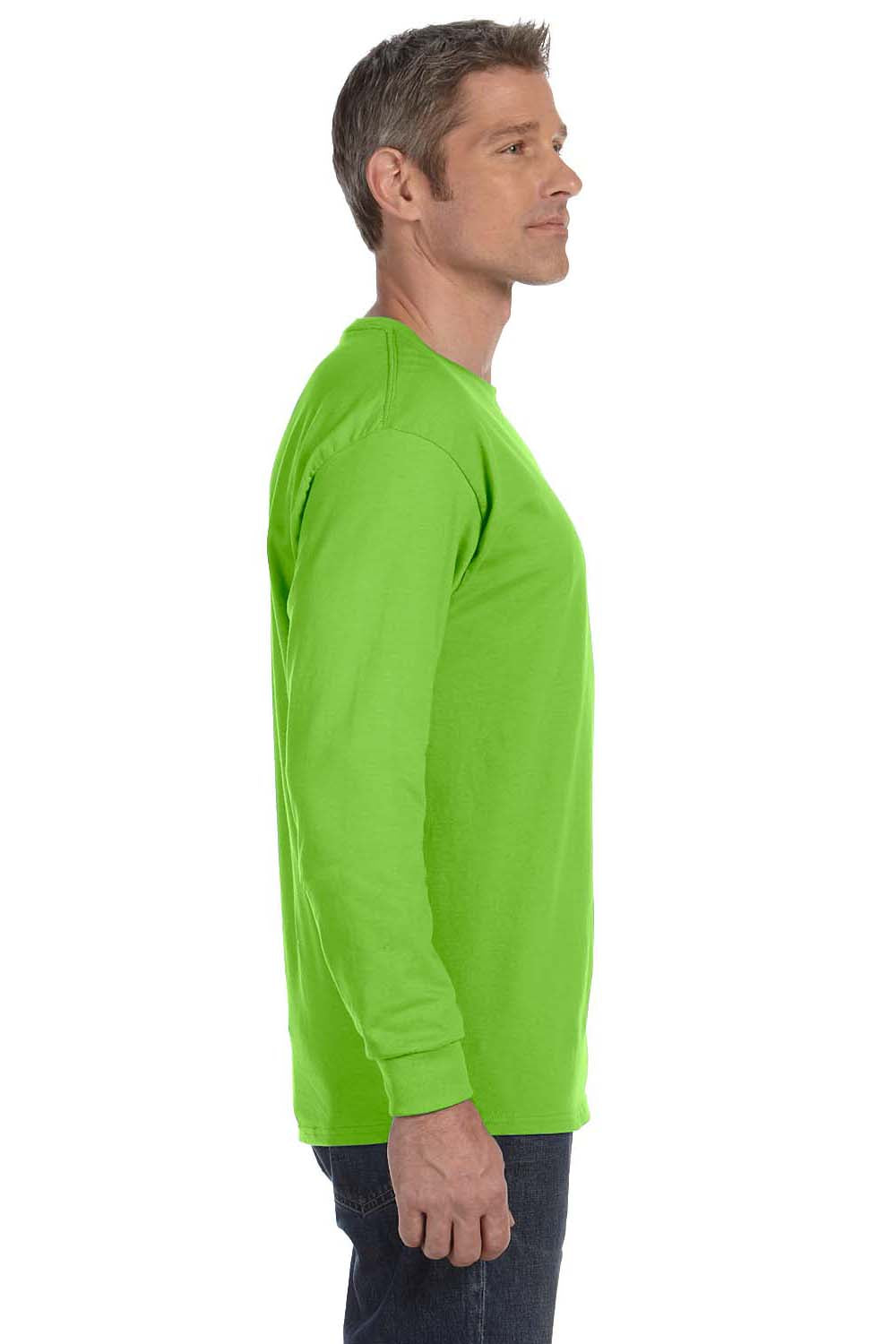 Hanes 5586 Mens ComfortSoft Long Sleeve Crewneck T-Shirt Lime Green Side