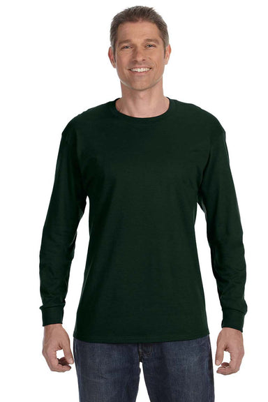Hanes 5586 Mens ComfortSoft Long Sleeve Crewneck T-Shirt Forest Green Front