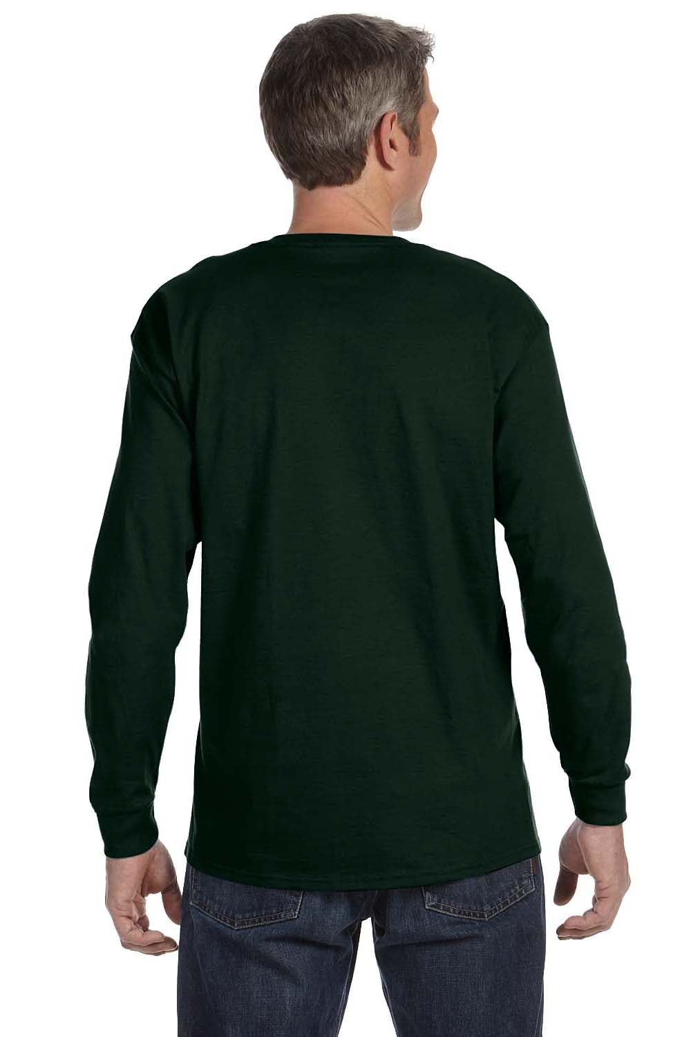 Hanes 5586 Mens ComfortSoft Long Sleeve Crewneck T-Shirt Forest Green Back