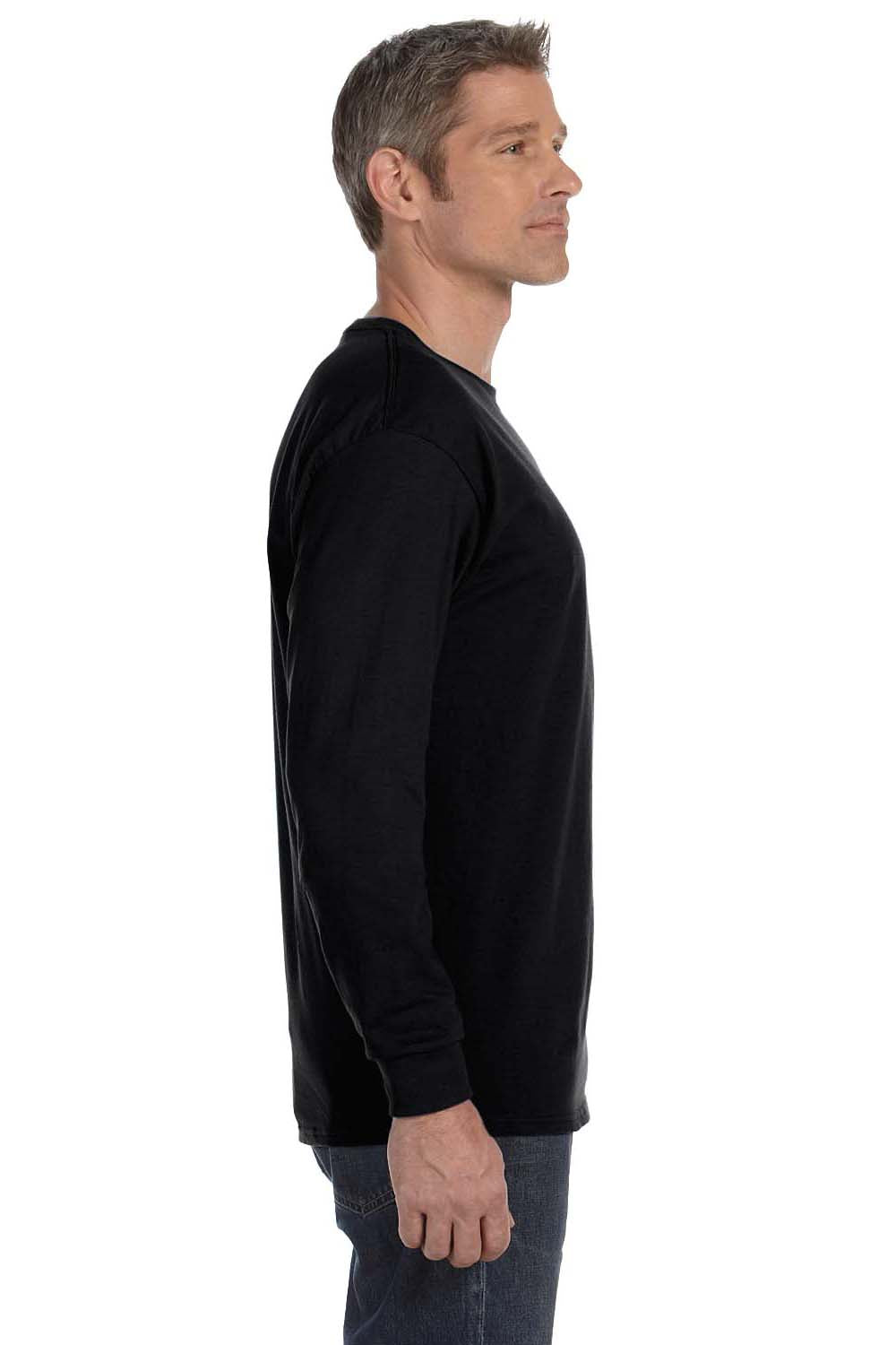 Hanes 5586 Mens ComfortSoft Long Sleeve Crewneck T-Shirt Black Side