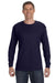 Hanes 5586 Mens ComfortSoft Long Sleeve Crewneck T-Shirt Navy Blue Front