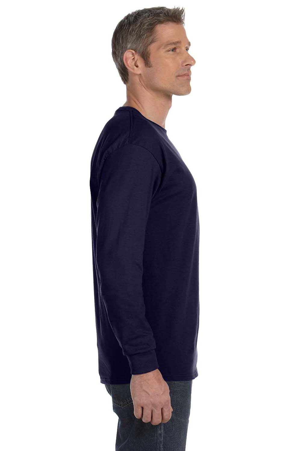 Hanes 5586 Mens ComfortSoft Long Sleeve Crewneck T-Shirt Navy Blue Side