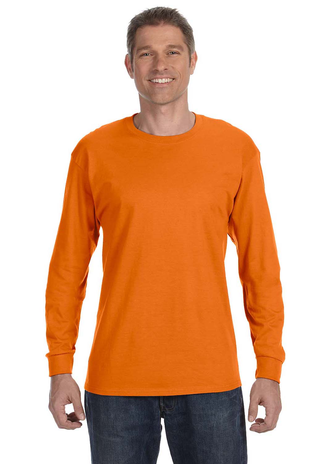Hanes 5586 Mens ComfortSoft Long Sleeve Crewneck T-Shirt Orange Front