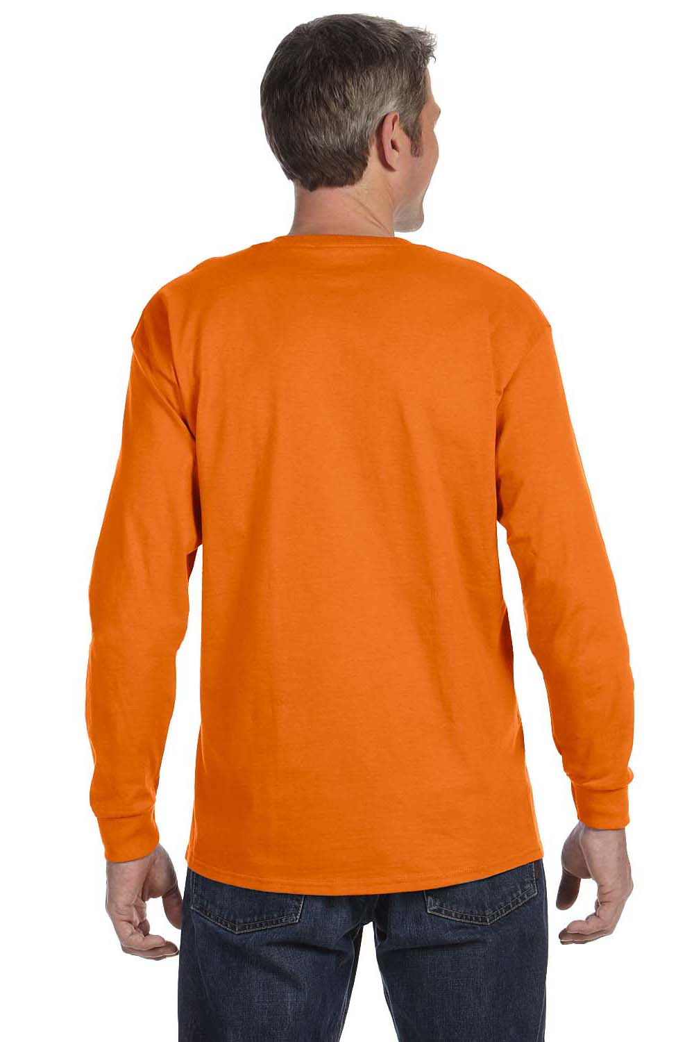 Hanes 5586 Mens ComfortSoft Long Sleeve Crewneck T-Shirt Orange Back