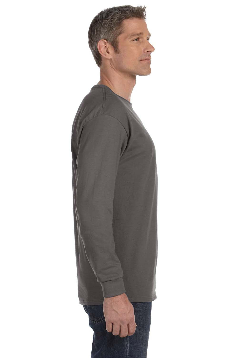 Hanes 5586 Mens ComfortSoft Long Sleeve Crewneck T-Shirt Smoke Grey Side
