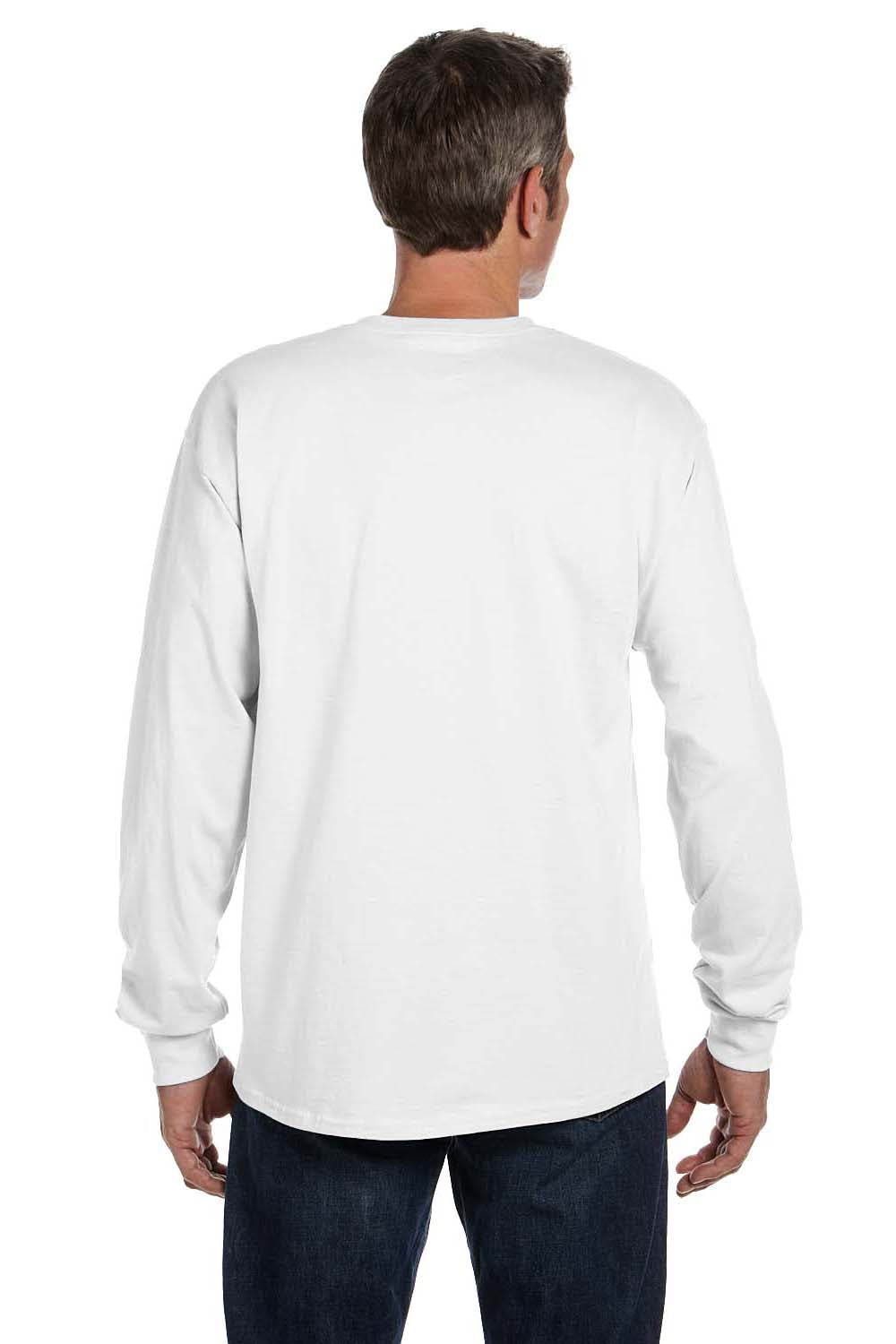 Hanes 5596 Mens ComfortSoft Long Sleeve Crewneck T-Shirt w/ Pocket White Back
