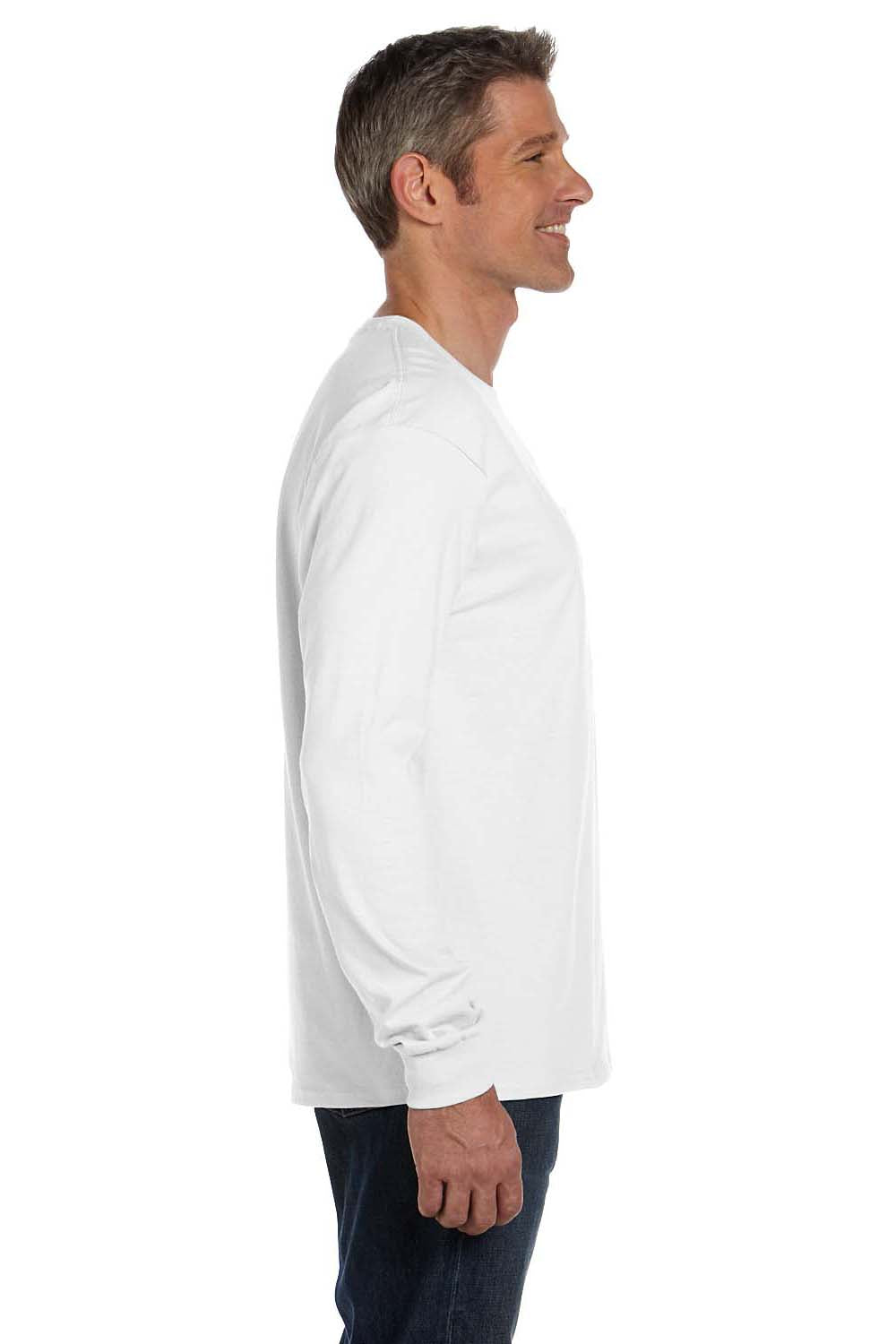 Hanes 5596 Mens ComfortSoft Long Sleeve Crewneck T-Shirt w/ Pocket White Side