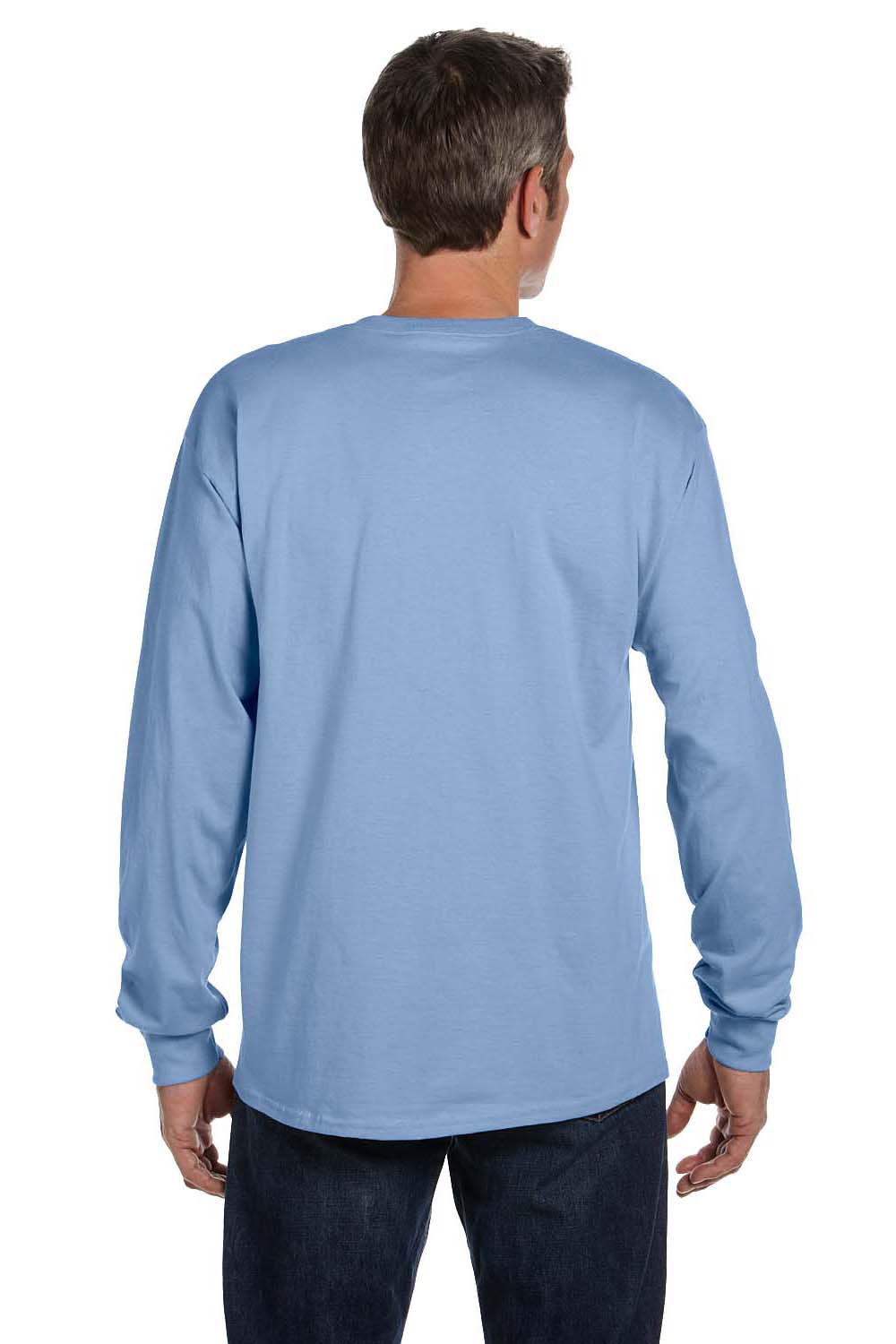 Hanes 5596 Mens ComfortSoft Long Sleeve Crewneck T-Shirt w/ Pocket Light Blue Back