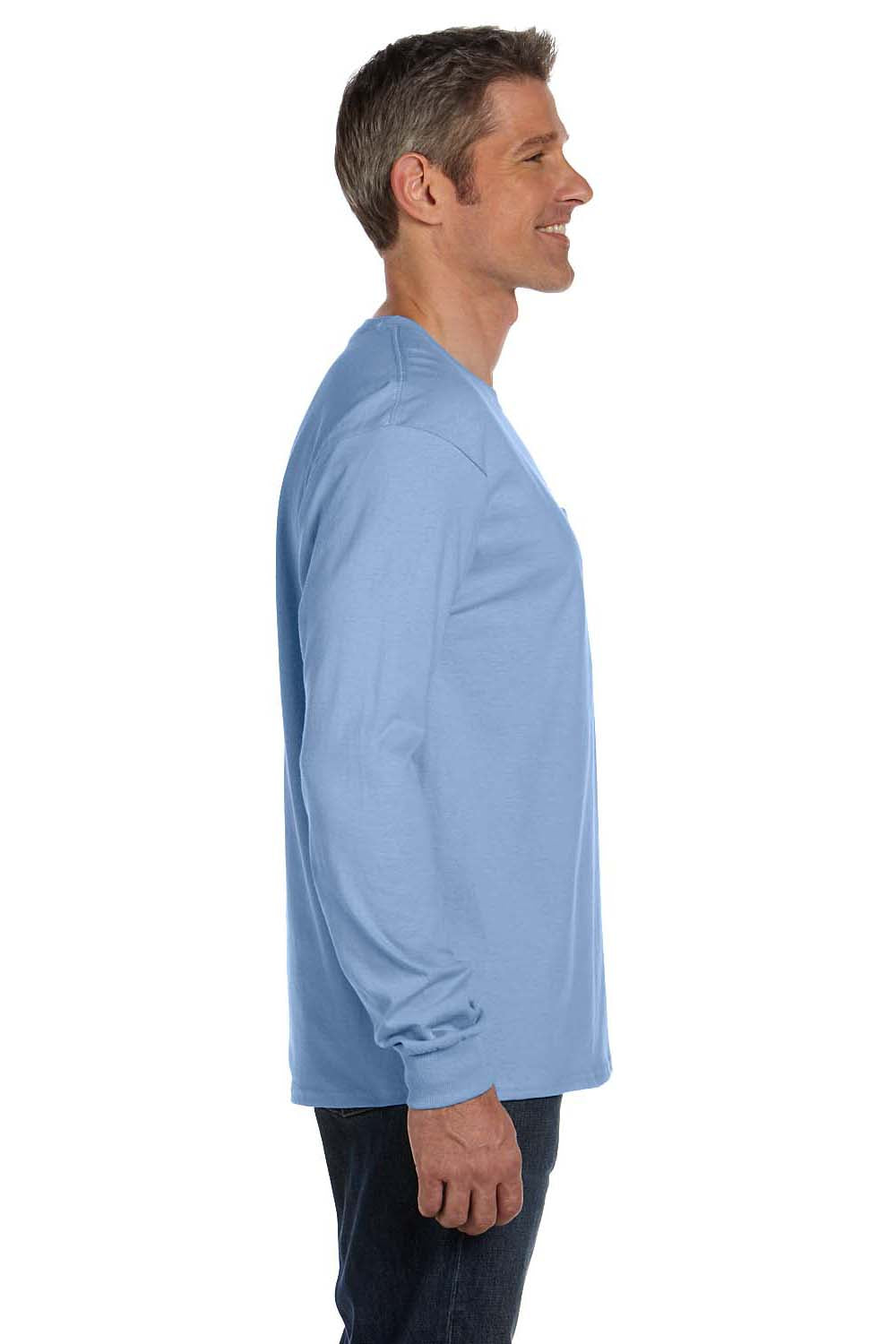 Hanes 5596 Mens ComfortSoft Long Sleeve Crewneck T-Shirt w/ Pocket Light Blue Side