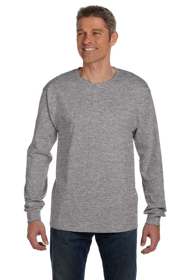 Hanes 5596 Mens ComfortSoft Long Sleeve Crewneck T-Shirt w/ Pocket Light Steel Grey Front