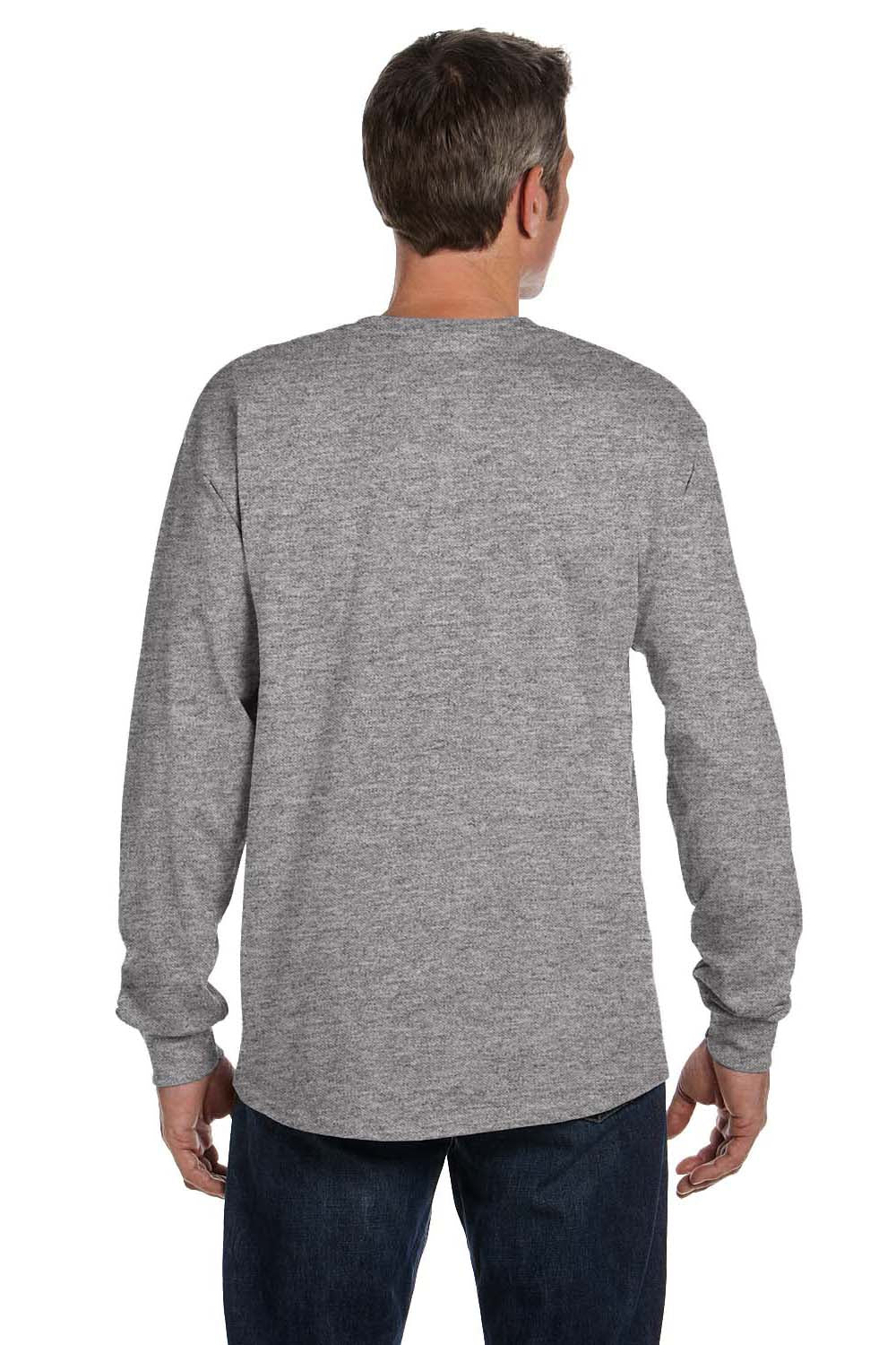 Hanes 5596 Mens ComfortSoft Long Sleeve Crewneck T-Shirt w/ Pocket Light Steel Grey Back