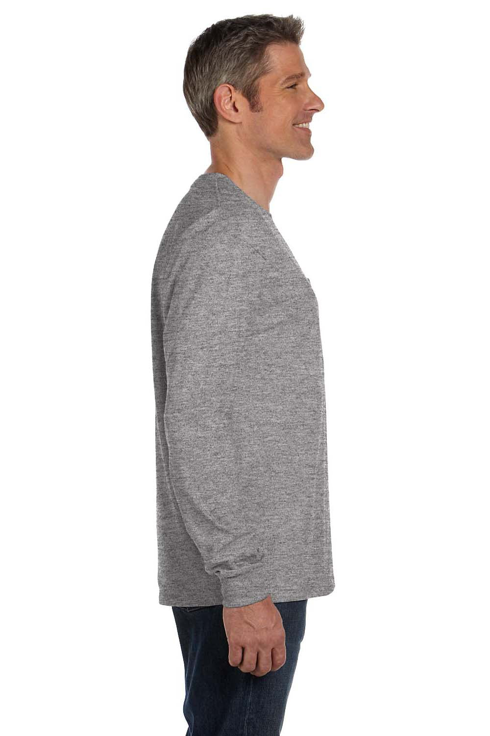 Hanes 5596 Mens ComfortSoft Long Sleeve Crewneck T-Shirt w/ Pocket Light Steel Grey Side